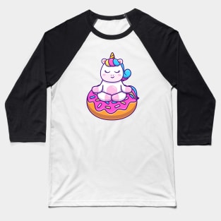 Cute Unicorn Doing Yoga On Doughnut Cartoon Baseball T-Shirt